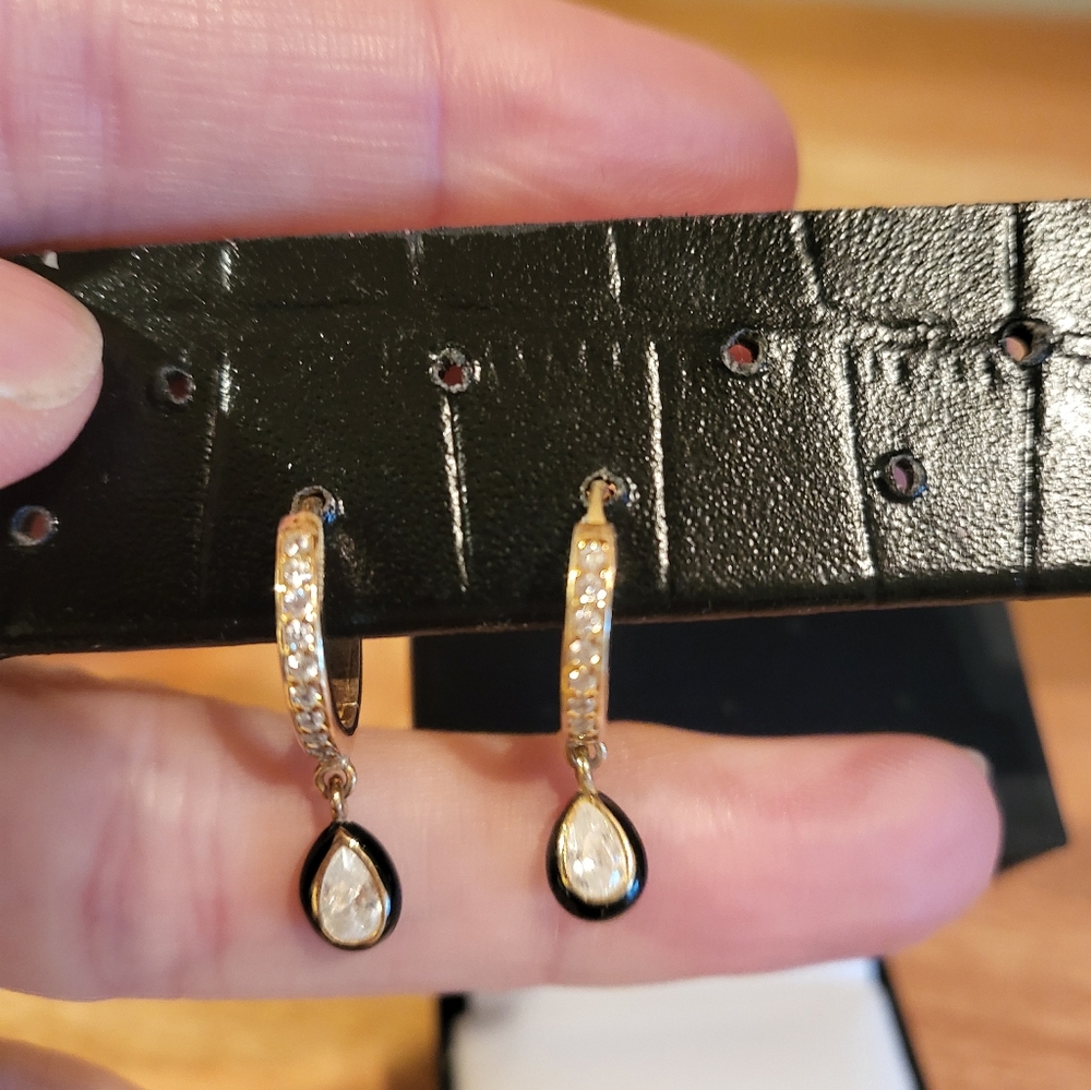 14K Gold-Plated Mini-Hoop Pavee Earrings with Enamel & CZ Drops